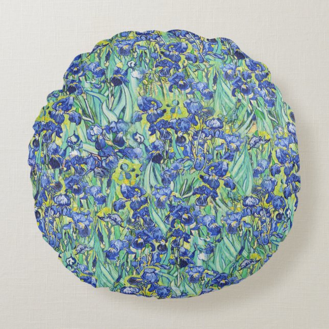 Van Gogh Blue Irises Floral Pattern Round Cushion (Front)