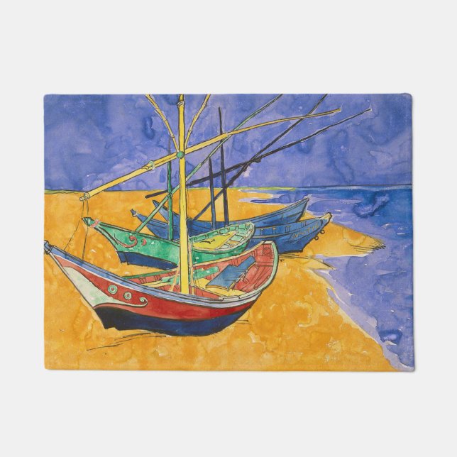 Van Gogh Boats Impressionism Beach Doormat (Front)