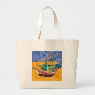 Van Gogh Boats Impressionism Beach Large Tote Bag