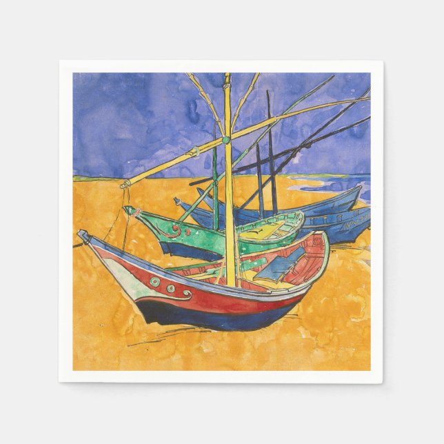 Van Gogh Boats Impressionism Beach Napkin (Front)