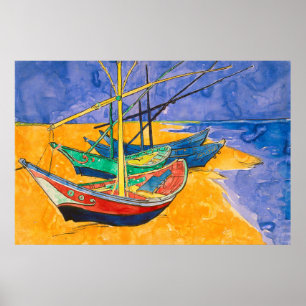 Van Gogh Boats Impressionism Beach Poster