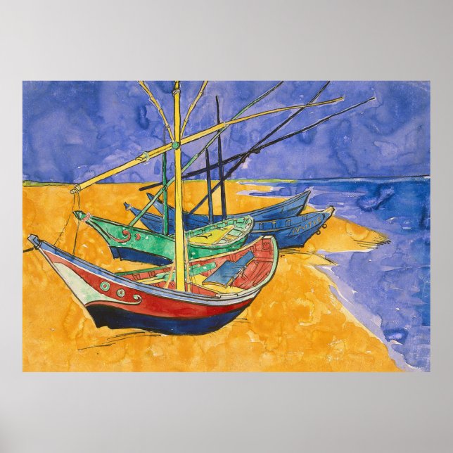 Van Gogh Boats Impressionism Beach Poster (Front)