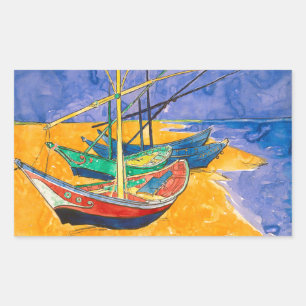 Van Gogh Boats Impressionism Beach Rectangular Sticker