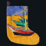 Van Gogh Boats Impressionism Beach Small Christmas Stocking<br><div class="desc">By Vincent Van Gogh - this famous impressionist painting of boats is called Boats on the Beach of Saintes-Maries. It is a colourful and gorgeous watercolor painting by Vincent Van Gogh.</div>