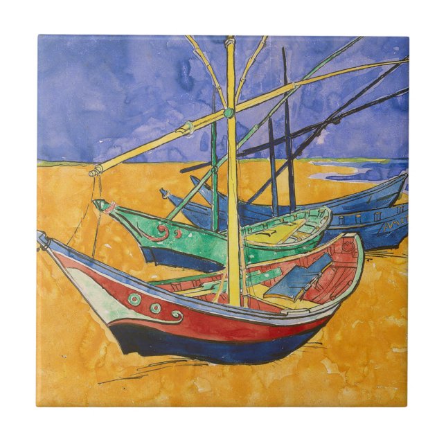 Van Gogh Boats Impressionism Beach Tile (Front)