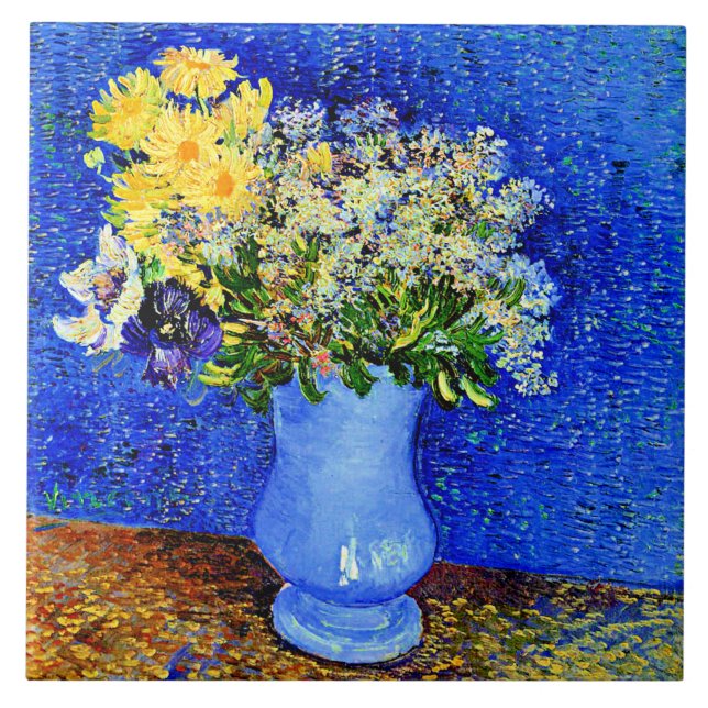 Van Gogh - Bouquet of Flowers in Blue Vase Tile (Front)