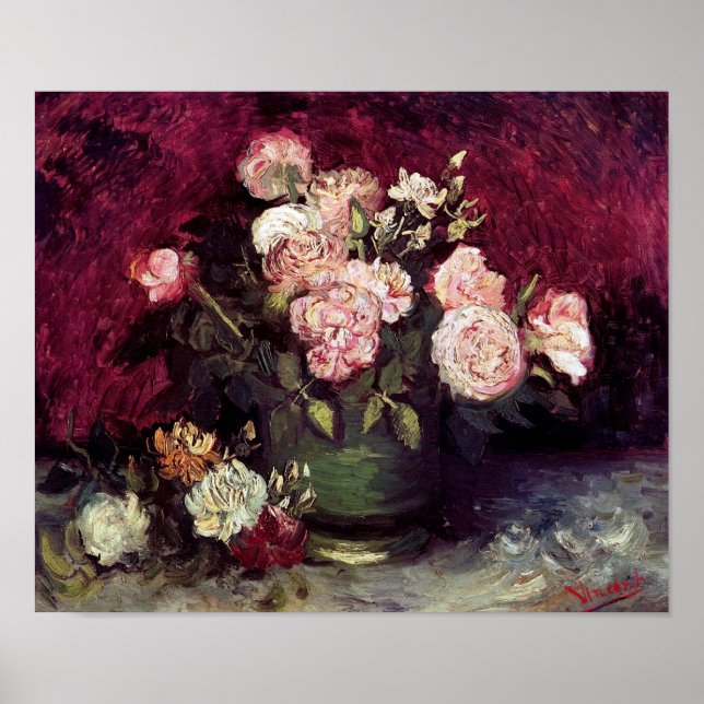 Van Gogh Bowl with Peonies & Roses Poster (Front)
