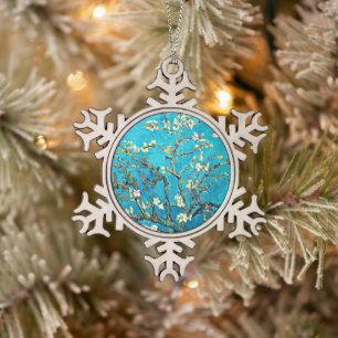 Van Gogh: Branches with Almond Blossoms Snowflake Pewter Christmas Ornament