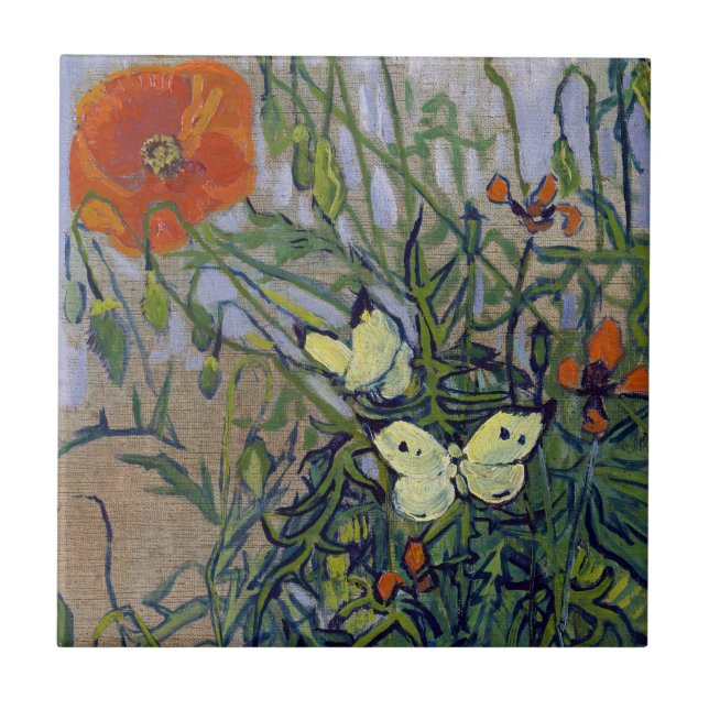 Van Gogh Butterflies and Poppies, Floral Butterfly Tile (Front)