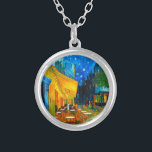 Van Gogh Café Terrace at Night Silver Plated Necklace<br><div class="desc">Necklace featuring Vincent van Gogh’s oil painting Café Terrace at Night (1888). Yellow stars paint the blue night sky above an outdoor café in France. A marvellous gift for fans of Post-Impressionism and Dutch art.</div>
