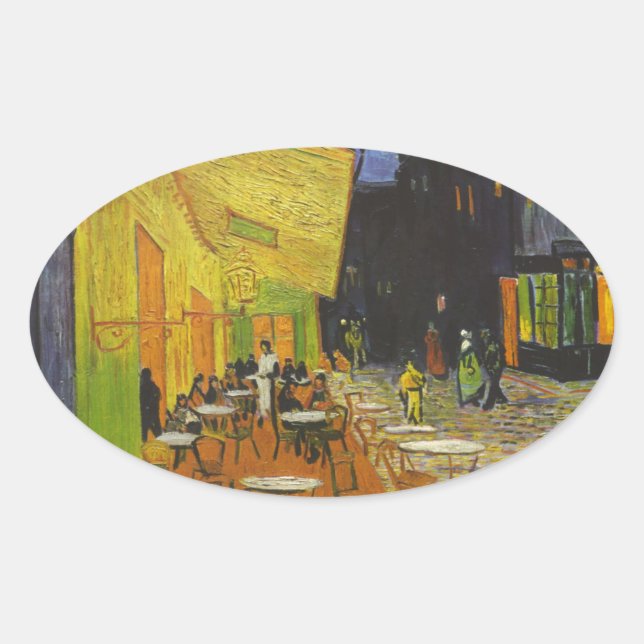 Van Gogh Cafe Terrace Post-Impressionist Oval Sticker (Front)