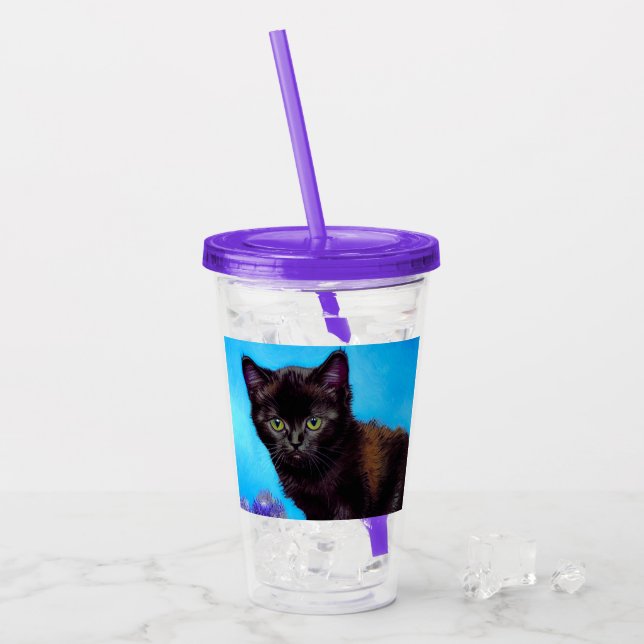 Van Gogh Cat and Flowers Acrylic Tumbler (Front Ice)