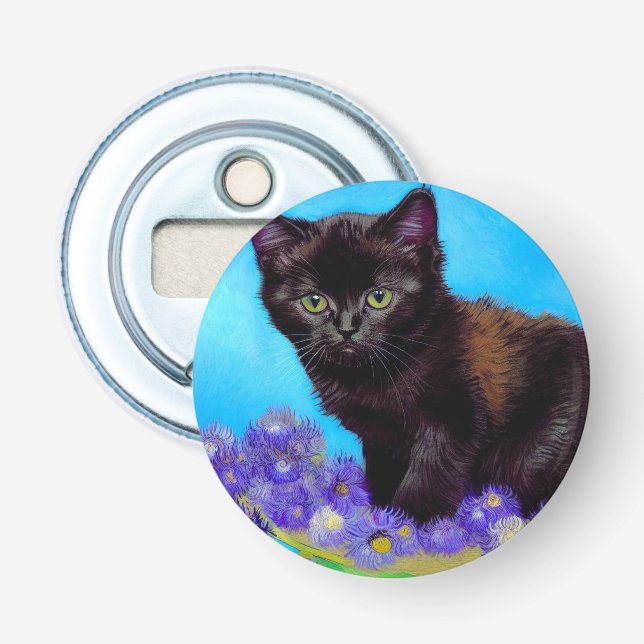 Van Gogh Cat and Flowers Bottle Opener (Front)