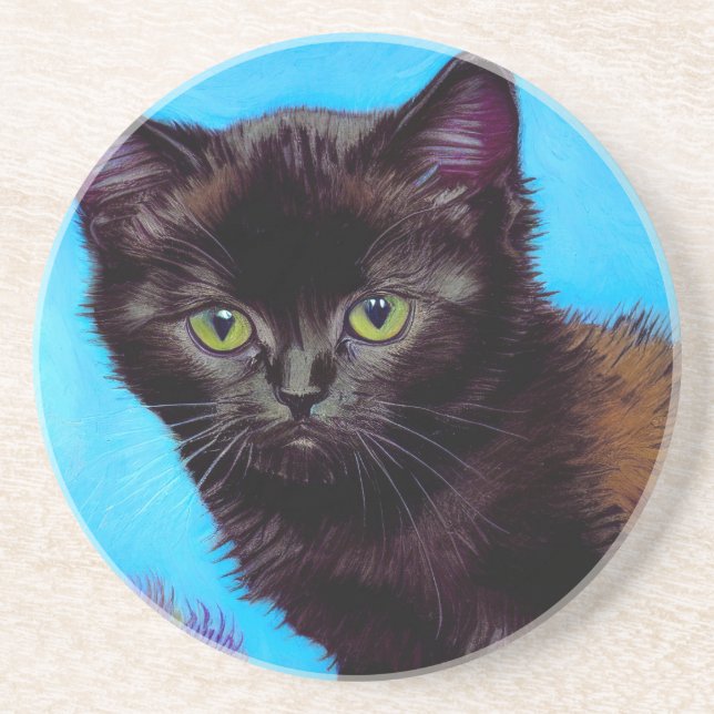 Van Gogh Cat and Flowers Coaster (Front)