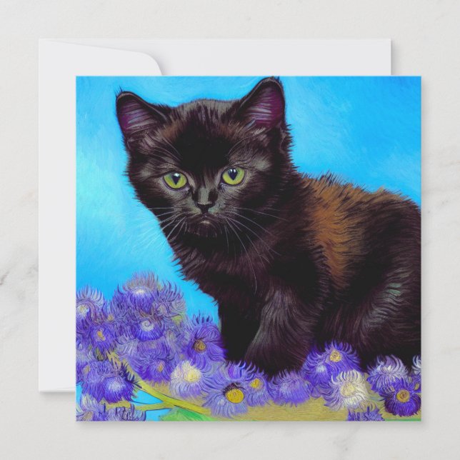 Van Gogh Cat and Flowers Invitation (Front)