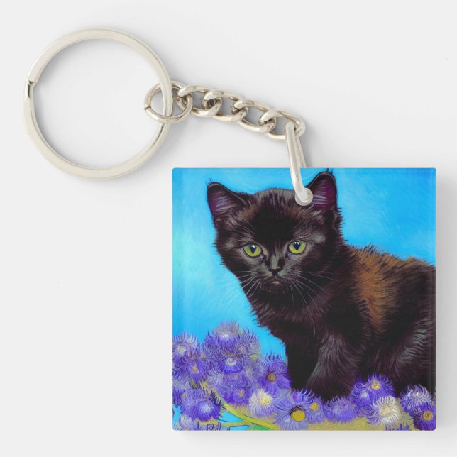 Van Gogh Cat and Flowers Key Ring (Front)