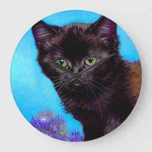 Van Gogh Cat and Flowers Large Clock