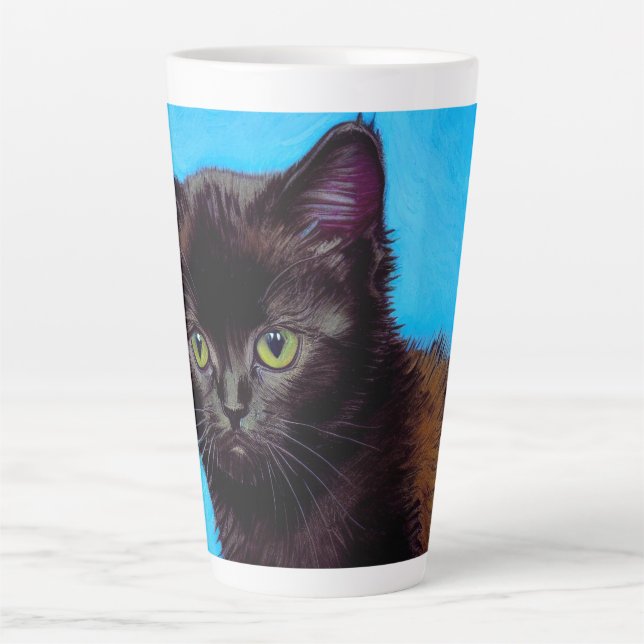 Van Gogh Cat and Flowers Latte Mug (Front)