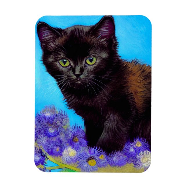 Van Gogh Cat and Flowers Magnet (Vertical)
