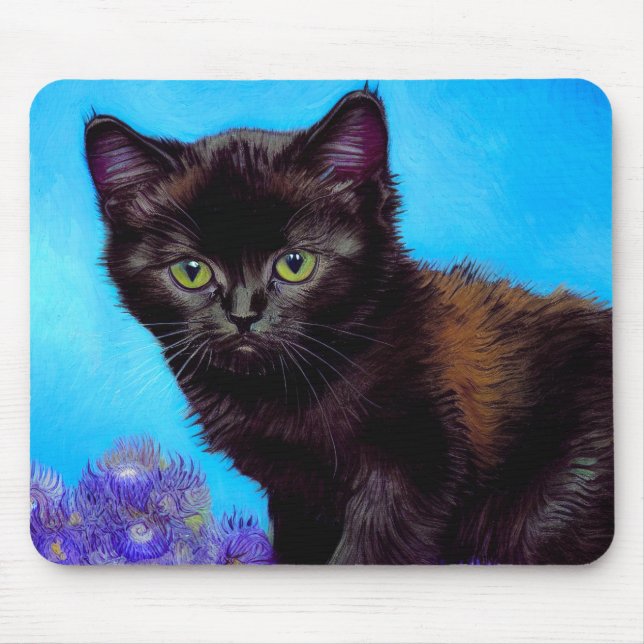Van Gogh Cat and Flowers Mouse Pad (Front)