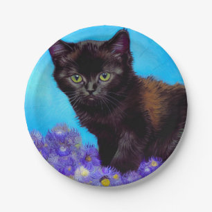 Van Gogh Cat and Flowers Paper Plate