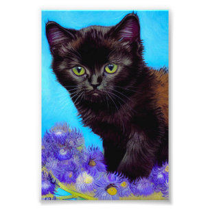 Van Gogh Cat and Flowers Photo Print