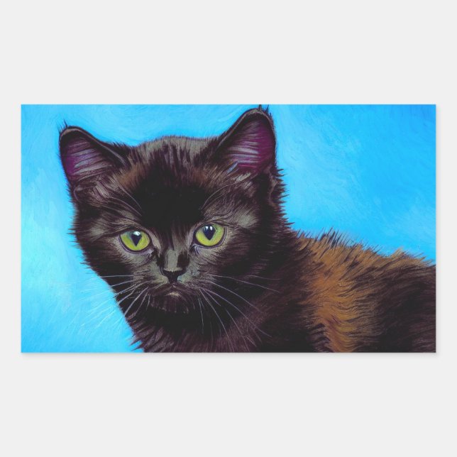 Van Gogh Cat and Flowers Rectangular Sticker (Front)