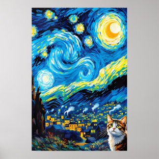 van Gogh Cat Art Poster