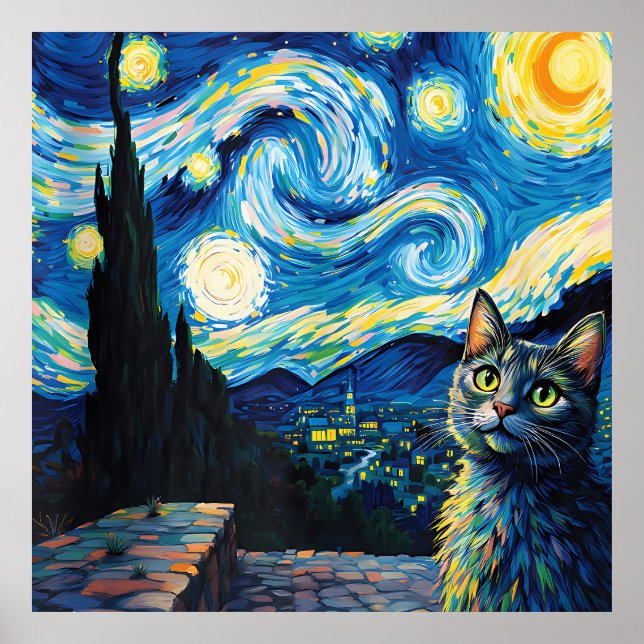 van Gogh Cat Art Poster (Front)