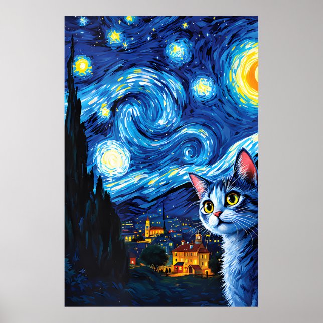 van Gogh Cat Art Poster (Front)