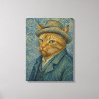 Van Gogh Cat Self Portrait Vintage Art Parody