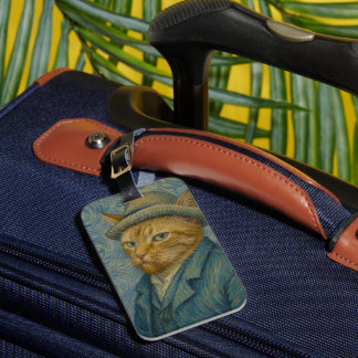 Van Gogh Cat Self Portrait Vintage Art Parody Luggage Tag
