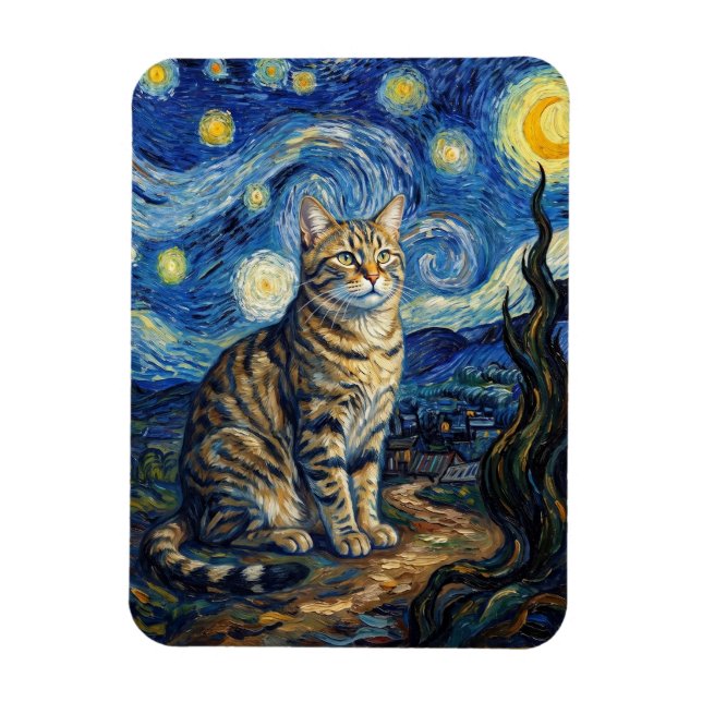 Van Gogh Cat Starry Night Impressionist Art Magnet (Vertical)