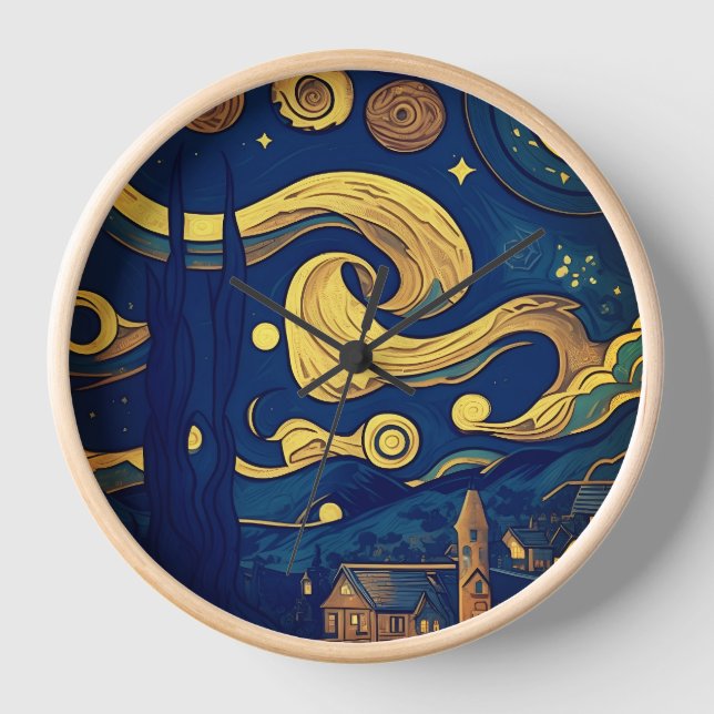 Van Gogh Clocks, AI-Generated Starry Night  Clock (Front)