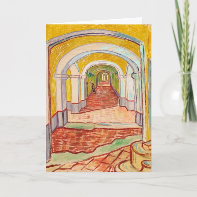 Van Gogh Corridor Asylum Yellow Impressionist Art Card (Front)
