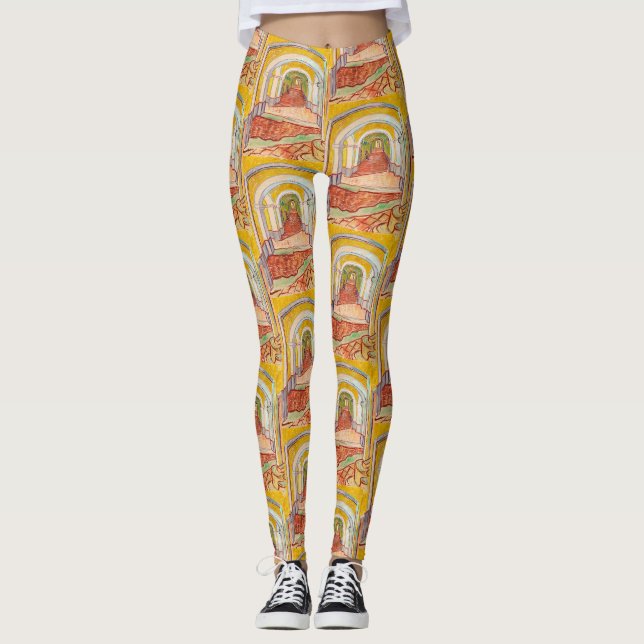 Van Gogh Corridor Asylum Yellow Impressionist Art Leggings (Front)