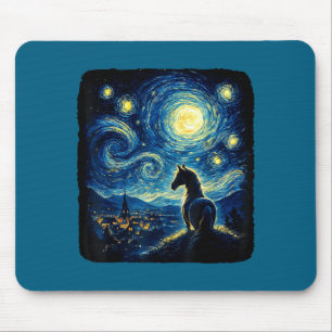 Van Gogh Cowgirl Horse Starry Funny Night Horses L Mouse Pad