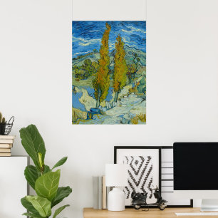 Van Gogh Cypresses - Swirling Blue Sky Art Poster