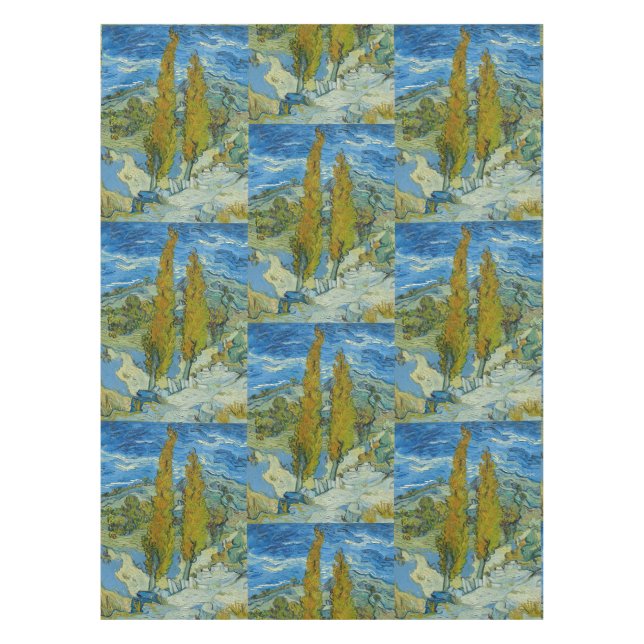 Van Gogh Cypresses - Swirling Blue Sky Art Tablecloth (Front)