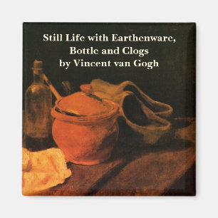 Van Gogh Earthenware, Bottle, Clogs, Vintage Art Magnet