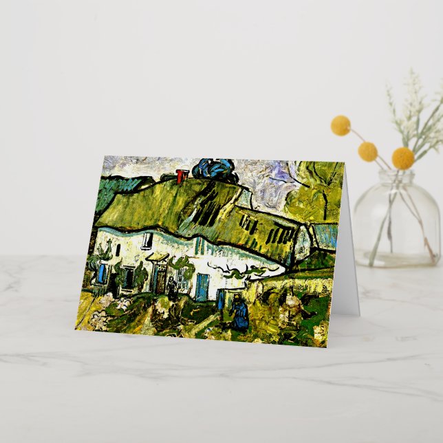 Van Gogh - Farmhouse with Two Figures Foil Greeting Card (Gold Flower)