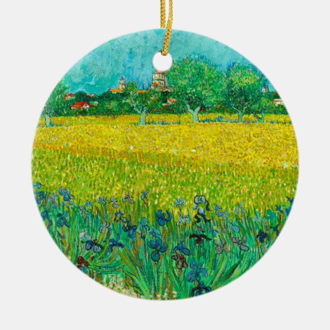 Van Gogh Field with Irises Near Arles Ceramic Tree Decoration (Front)