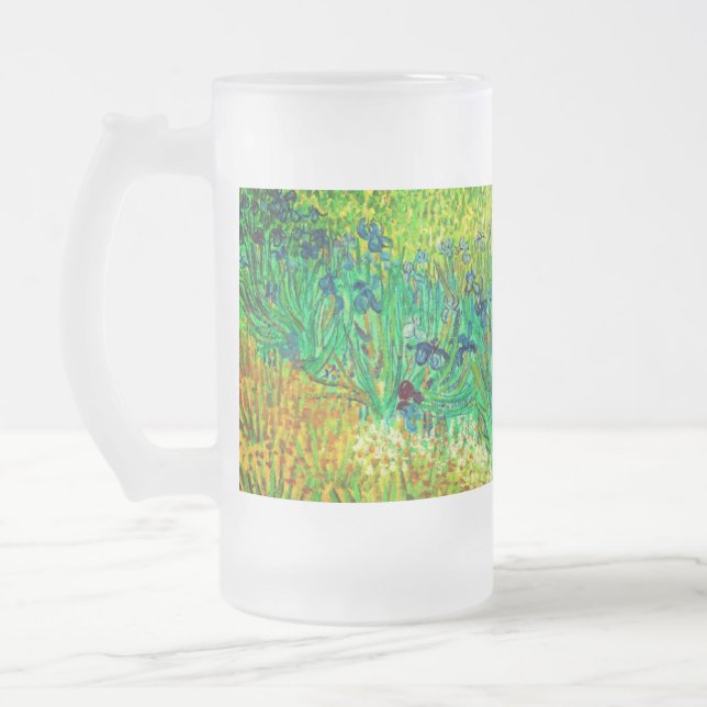 Van Gogh Field with Irises Near Arles Frosted Glass Beer Mug (Left)