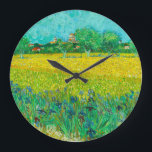 Van Gogh Field with Irises Near Arles Large Clock<br><div class="desc">Clock featuring Vincent van Gogh’s oil painting Field with Irises Near Arles (1888). Beautiful blue irises decorate the golden fields in Arles,  France. A marvellous gift for lovers of Post-Impressionism and Dutch art collectors!</div>