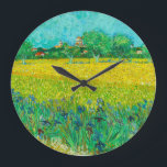 Van Gogh Field with Irises Near Arles Large Clock<br><div class="desc">Clock featuring Vincent van Gogh’s oil painting Field with Irises Near Arles (1888). Beautiful blue irises decorate the golden fields in Arles,  France. A marvellous gift for lovers of Post-Impressionism and Dutch art collectors!</div>