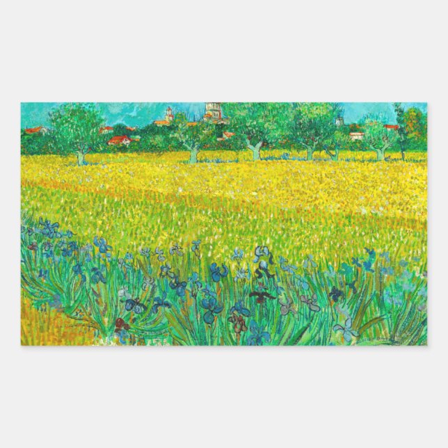 Van Gogh Field with Irises Near Arles Rectangular Sticker (Front)