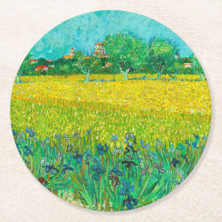 Van Gogh Field with Irises Near Arles Round Paper Coaster