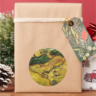 Van Gogh - Field with Two Rabbits Classic Round Sticker