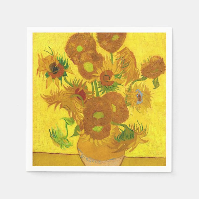 Van Gogh Fifteen Sunflowers In A Vase Fine Art Napkin (Front)