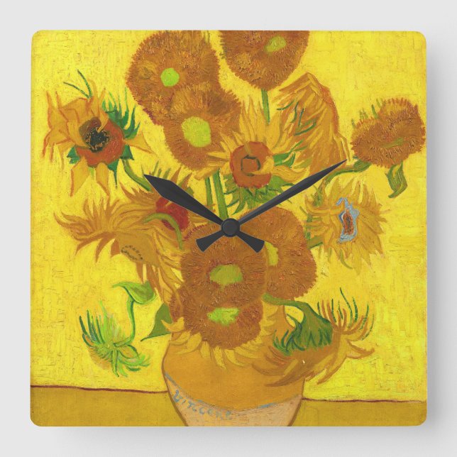 Van Gogh Fifteen Sunflowers In A Vase Fine Art Square Wall Clock (Front)